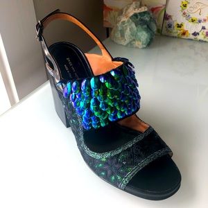 Dries Van Noten Peacock Sequin Jacquard Sandal